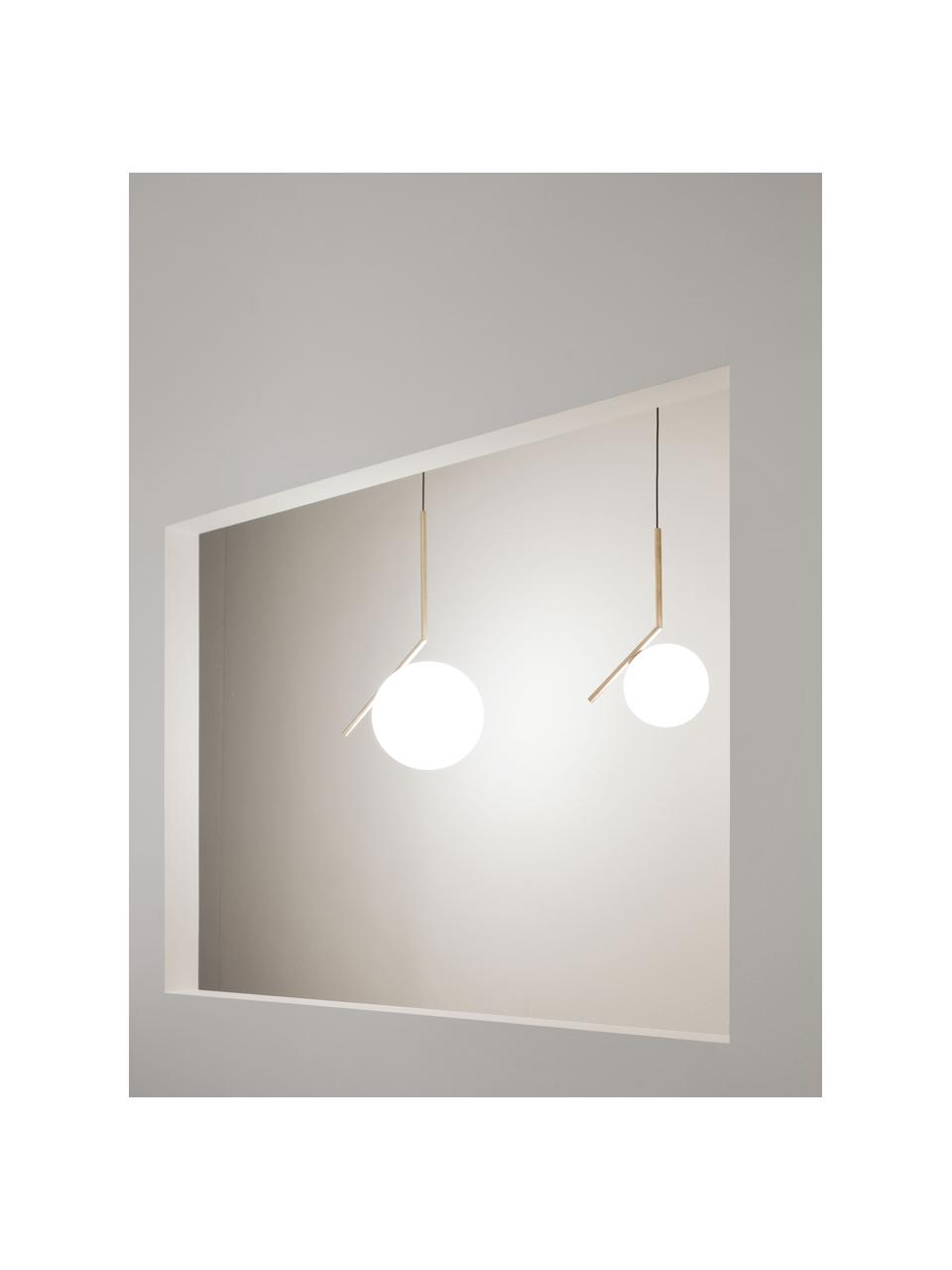 Mondgeblazen hanglamp IC Lights, H 70 cm, Lampenkap: glas, Goudkleurig, wit, B 36 x H 70 cm
