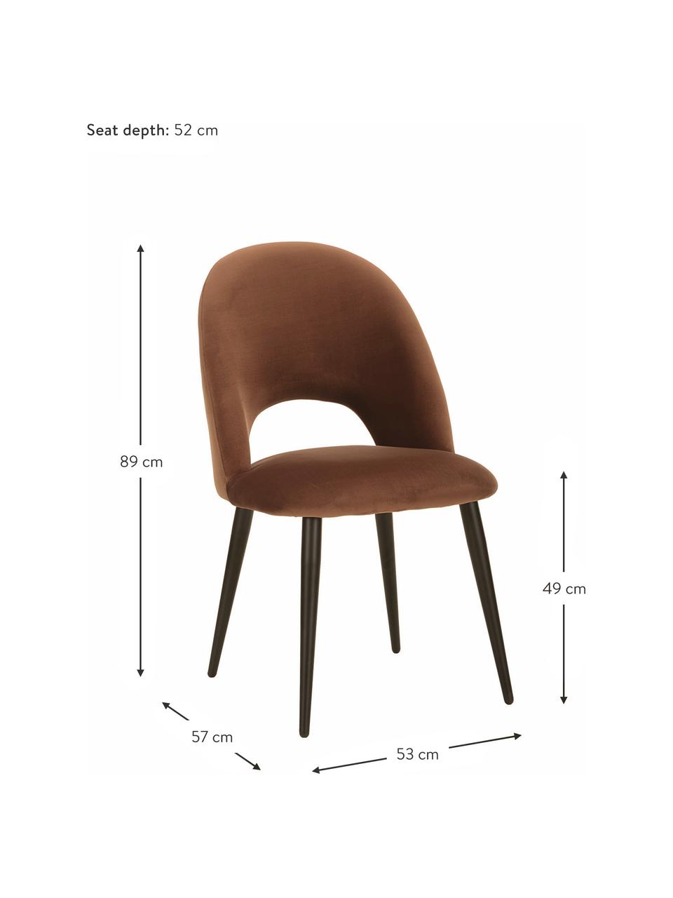 Fluwelen stoel Rachel, Bekleding: fluweel (100% polyester), Poten: gepoedercoat metaal, Fluweel bruin, B 53 x D 57 cm