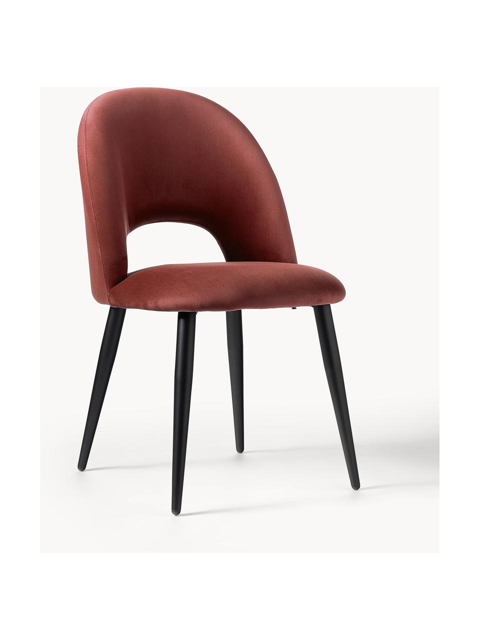 Krzesło tapicerowane z aksamitu Rachel, Tapicerka: aksamit (100% poliester) , Nogi: metal galwanizowany, Stelaż: sklejka Ten produkt jest , Brązowy aksamit, czarny, matowy, S 53 x G 57 cm