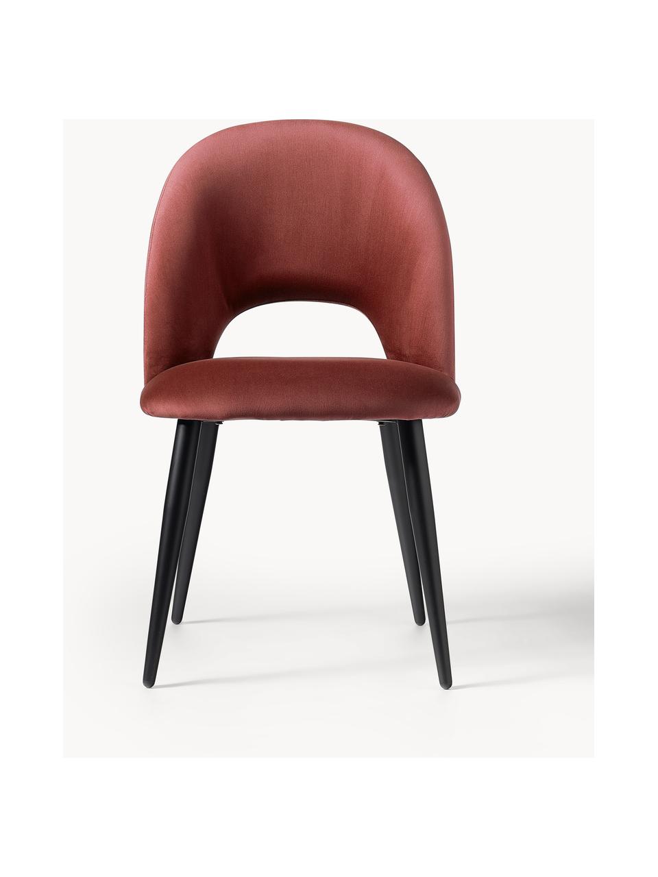 Krzesło tapicerowane z aksamitu Rachel, Tapicerka: aksamit (100% poliester) , Nogi: metal galwanizowany, Stelaż: sklejka Ten produkt jest , Brązowy aksamit, czarny, matowy, S 53 x G 57 cm