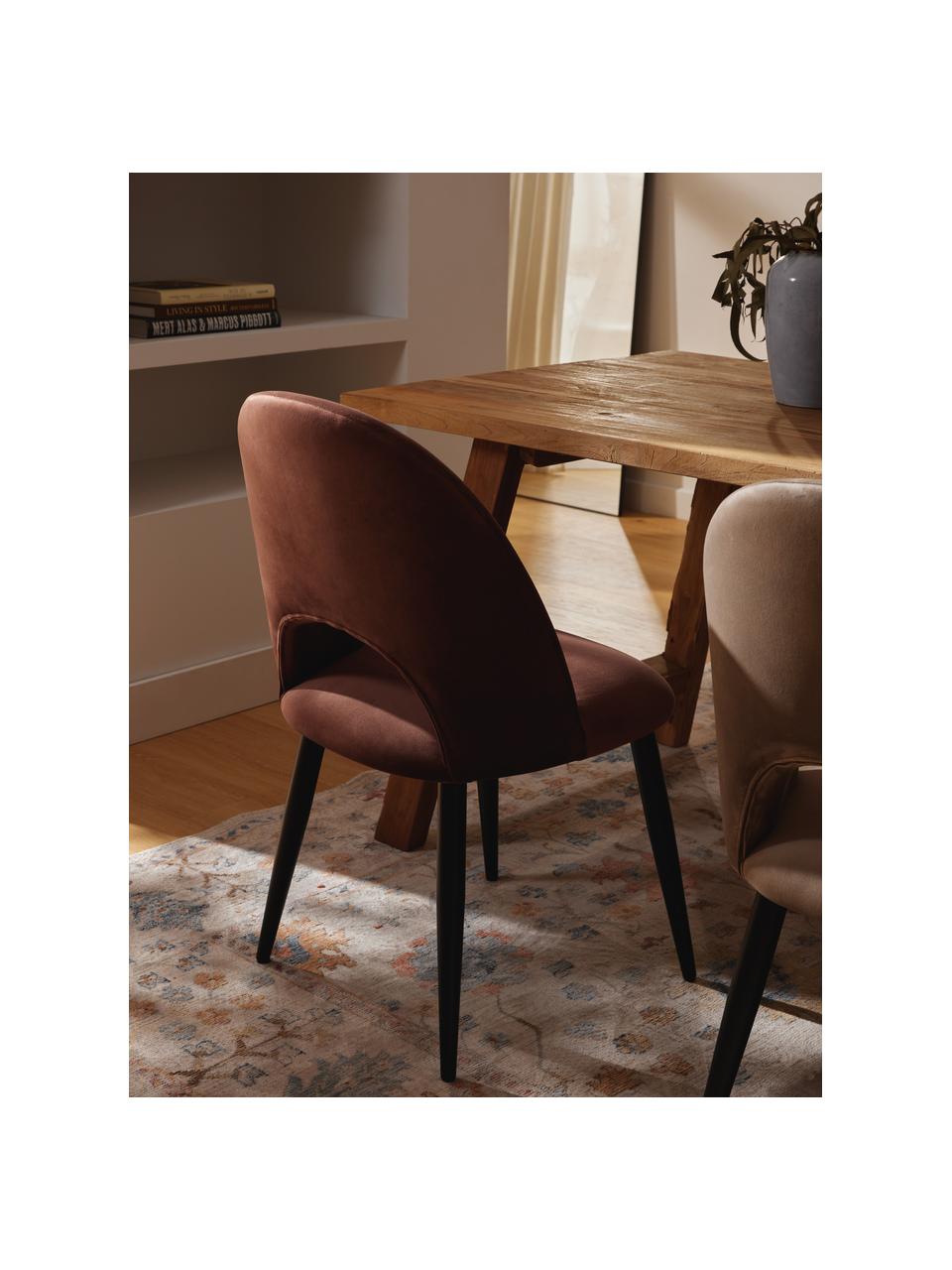 Fluwelen stoel Rachel, Bekleding: fluweel (100% polyester) , Poten: gepoedercoat metaal, Fluweel bruin, B 53 x D 57 cm