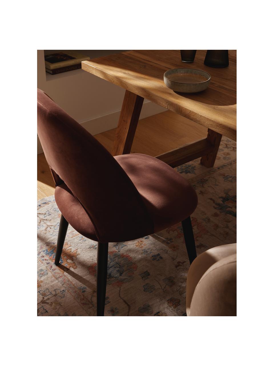 Fluwelen stoel Rachel, Bekleding: fluweel (100% polyester) , Poten: gepoedercoat metaal, Fluweel bruin, B 53 x D 57 cm