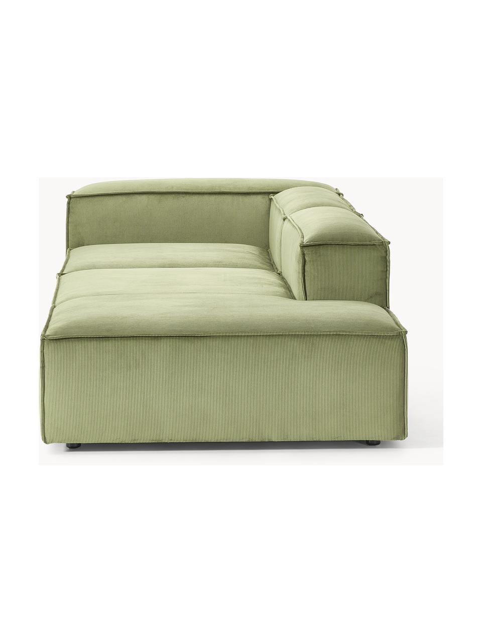 Modulaire chaise longue Lennon van corduroy, Bekleding: corduroy (92% polyester, , Frame: massief grenenhout, multi, Poten: kunststof Dit product is , Corduroy olijfgroen, B 269 x D 119 cm, armleuning rechts