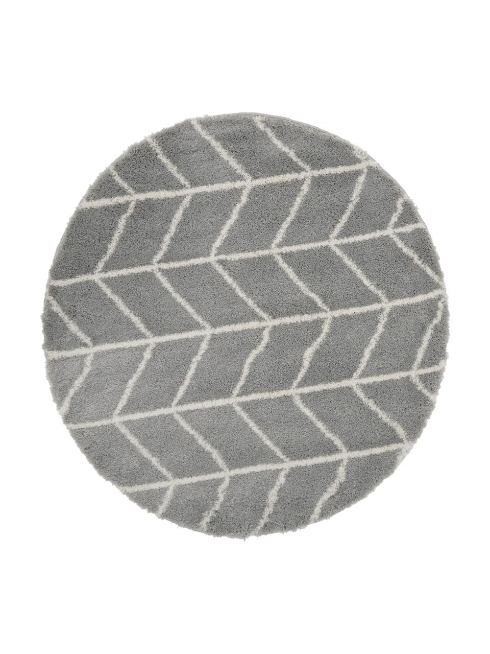 Runder Hochflor-Teppich Cera in Grau/Creme, Flor: 100% Polypropylen, Grau, Cremeweiss, Ø 150 cm (Grösse M)