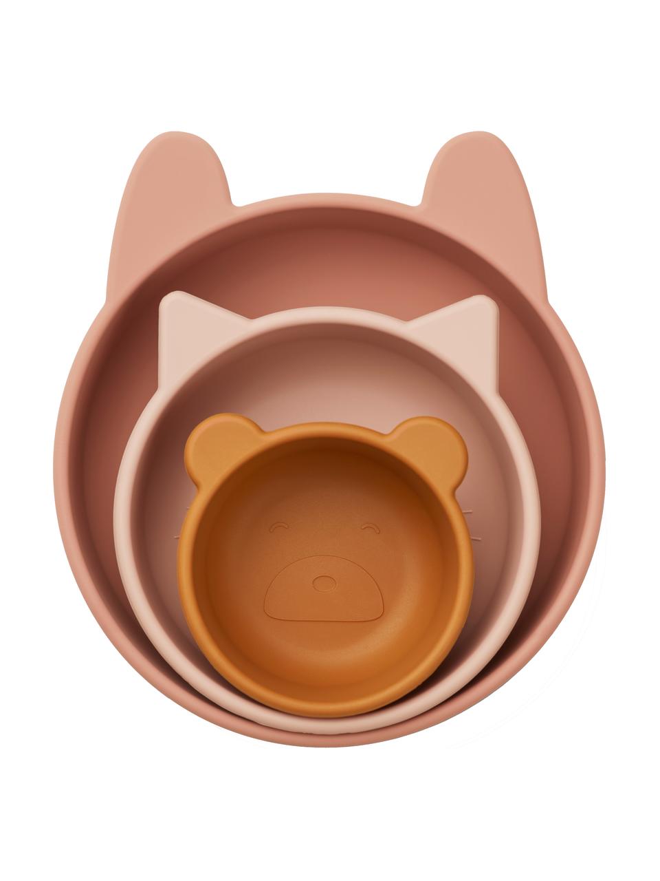 Assiette enfant Eddie, 3 élém., 100 % silicone, Rose, beige, orange, Lot de différentes tailles