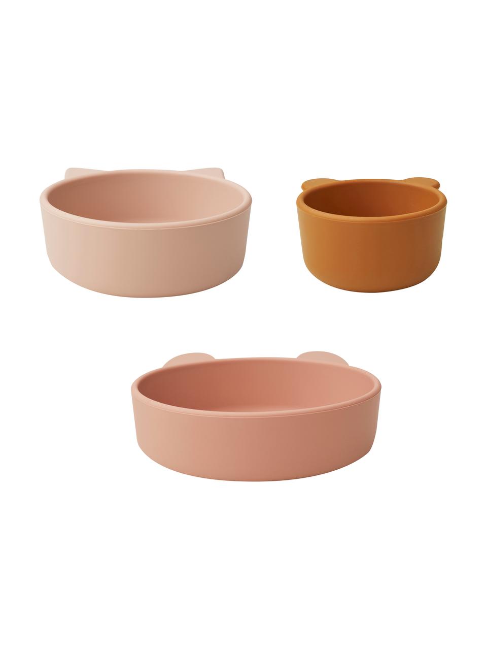 Assiette enfant Eddie, 3 élém., 100 % silicone, Rose, beige, orange, Lot de différentes tailles