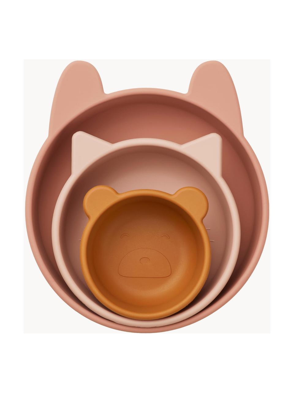 Assiettes pour enfant Eddie, 3 élém., 100 % silicone, Rose, beige, orange, Lot de différentes tailles