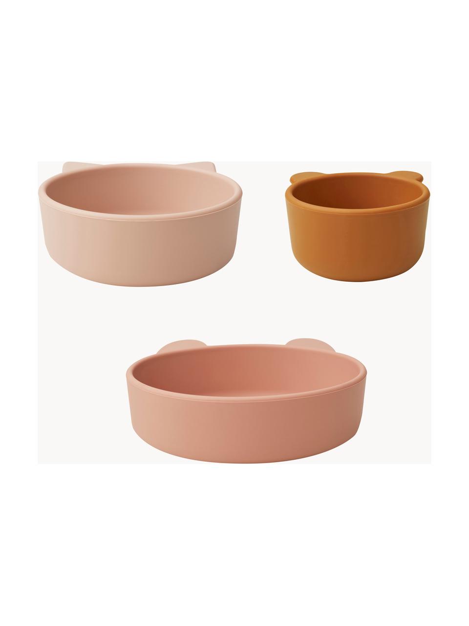 Assiettes pour enfant Eddie, 3 élém., 100 % silicone, Rose, beige, orange, Lot de différentes tailles