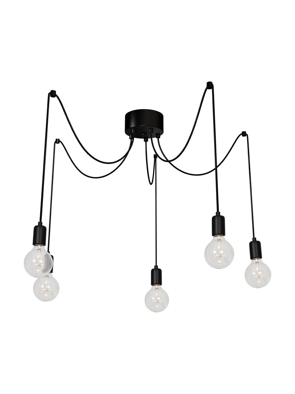 Lámpara de techo Spindel, Casquillo: plástico, Anclaje: plástico, Cable: cubierto en tela, Negro, Ajustable individualmente