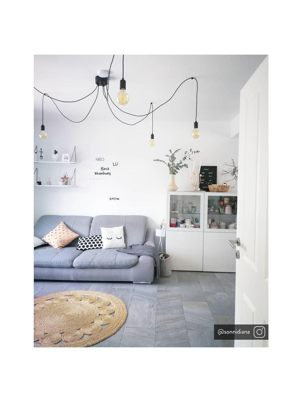 Lámpara de techo Spindel, Casquillo: plástico, Anclaje: plástico, Cable: cubierto en tela, Negro, Ajustable individualmente