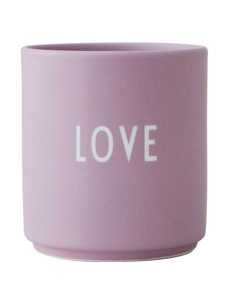 Designový pohárek s nápisem Favourite LOVE, Kostní porcelán Fine Bone China, Fialová (Love), Ø 8 x V 9 cm, 250 ml