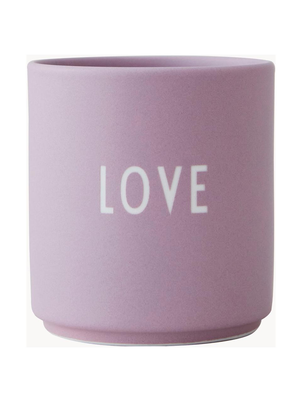 Designový pohárek s nápisem Favourite LOVE, Kostní porcelán Fine Bone China, Levandulová (Love), Ø 8 x V 9 cm, 250 ml