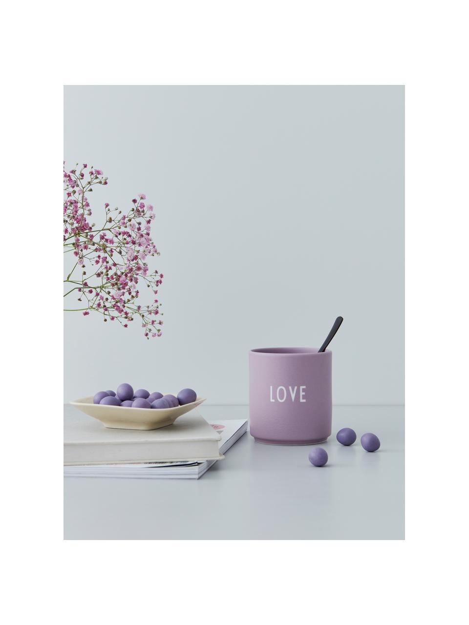 Design Becher Favourite LOVE mit Schriftzug, Fine Bone China (Porzellan), Lavendel (Love), Ø 8 x H 9 cm, 250 ml
