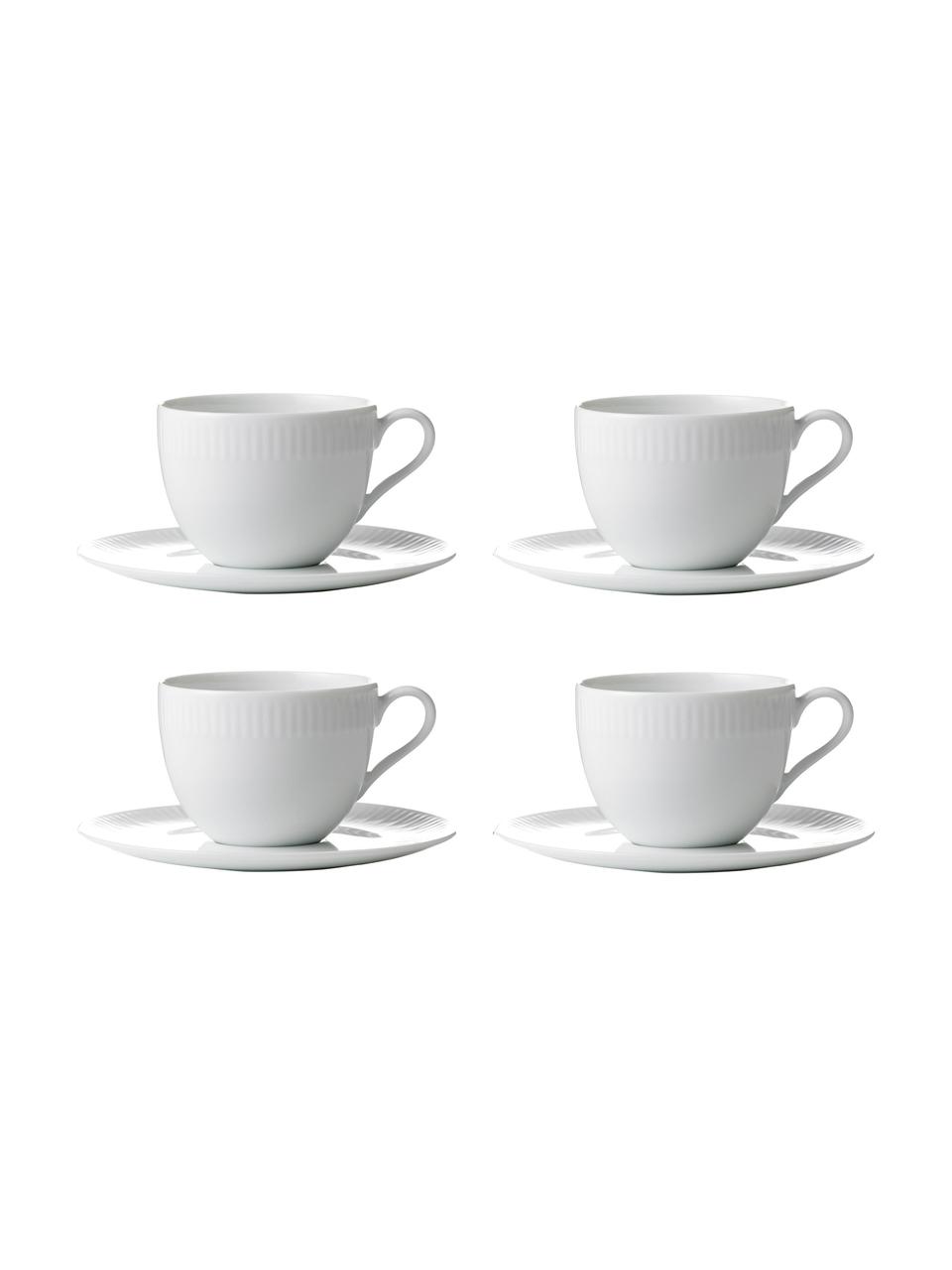 Tasse avec sous-tasse blanche Relief, 4 pièces, Porcelaine, Blanc, Ø 9 x haut. 7 cm, 200 ml