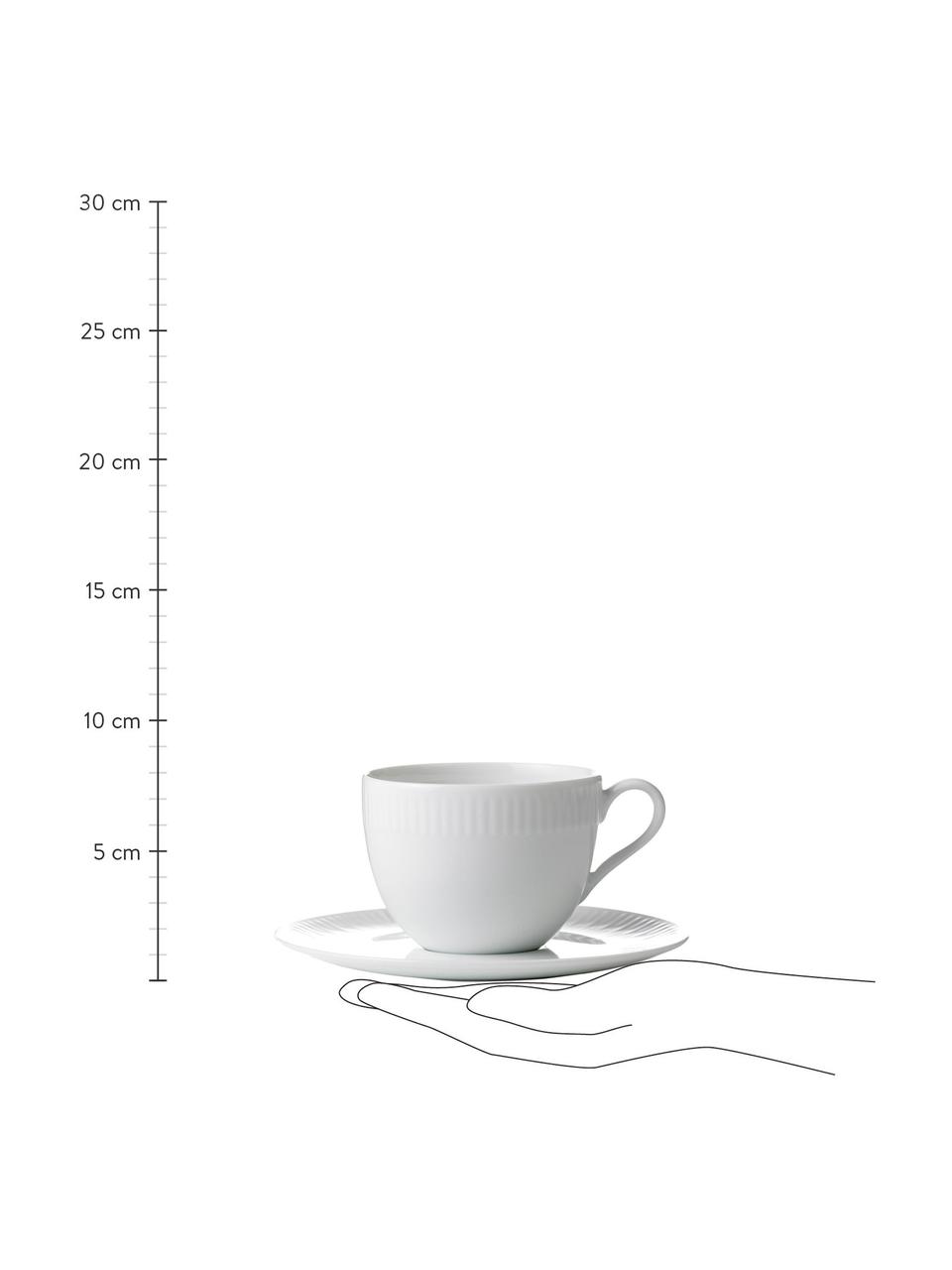 Tasse Relief mit Untertasse in Weiß, 4 Stück, Porzellan, Weiß, Ø 9 x H 7 cm, 200 ml