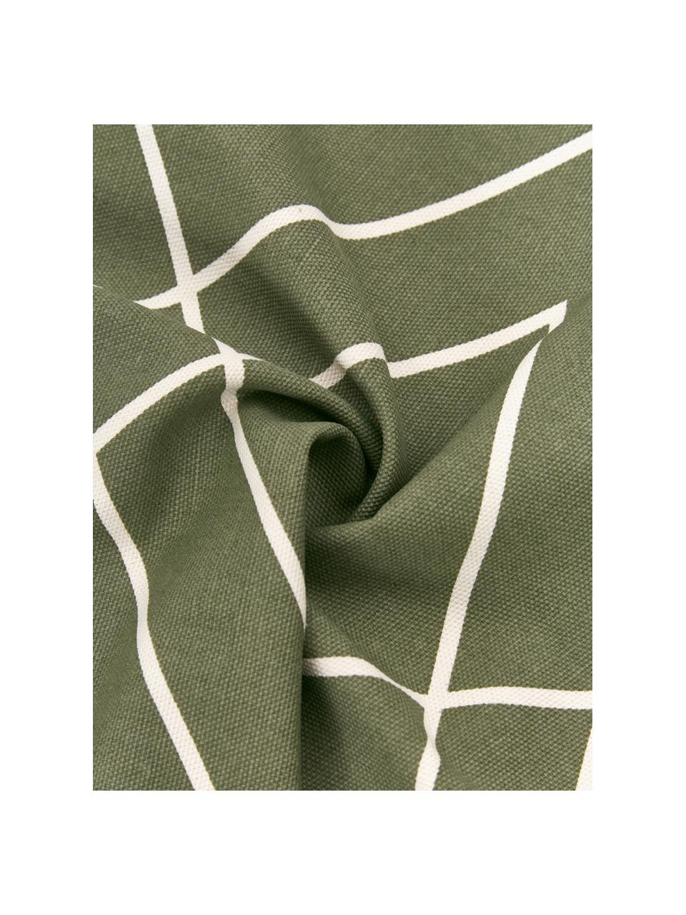 Housse de coussin bohème vert olive Ausel, 100 % coton, Vert olive, larg. 30 x long. 50 cm