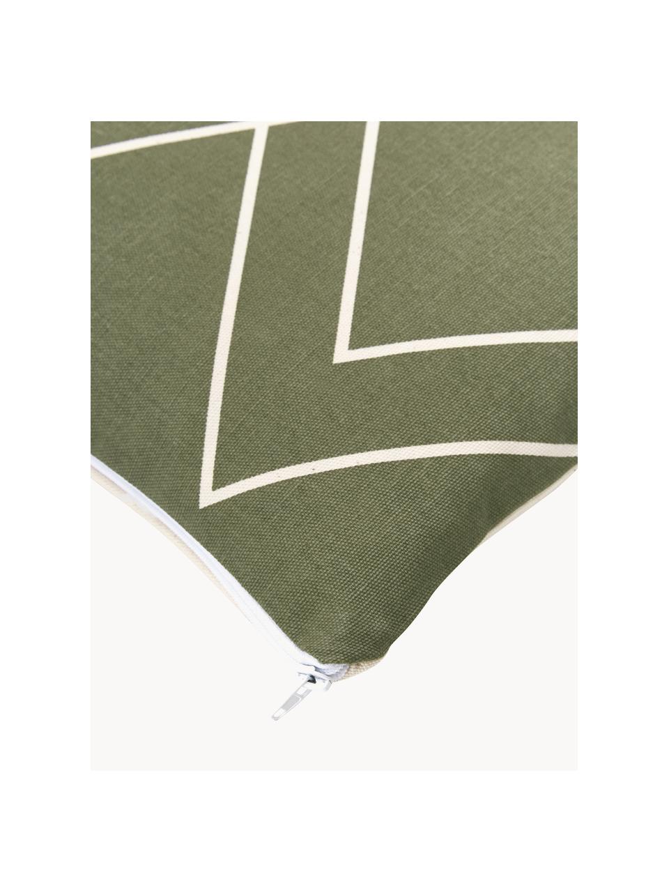 Funda de cojín Ausel, estilo boho, 100% algodón, Blanco crema, verde oliva, An 30 x L 50 cm