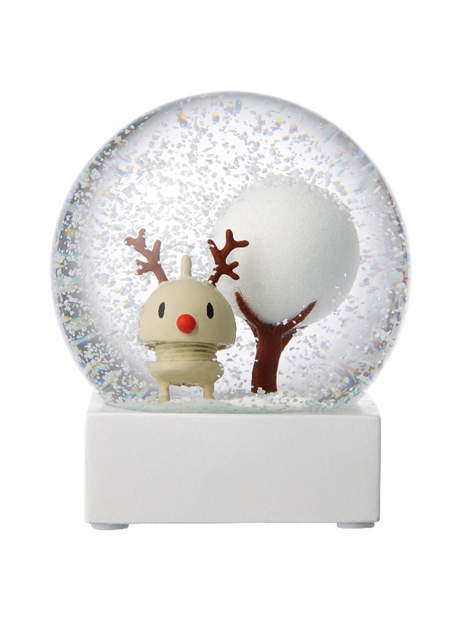 Bola de nieve Rudolf, Blanco, transparente, Ø 10 x Al 12 cm