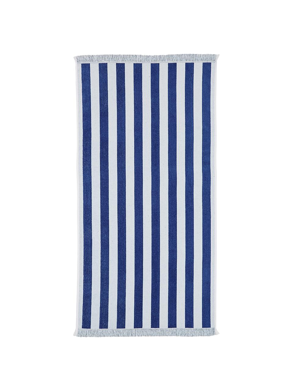 Toalla de playa a rayas con flecos Mare, Azul, blanco, An 80 x L 160 cm