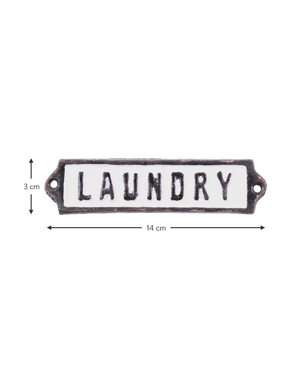 Wandbord Laundry, Gecoat metaal, Zwart, wit, 14 x 3 cm