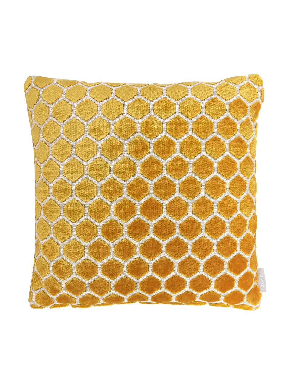 Coussin à imprimé 45x45 velours Monty, Jaune, blanc