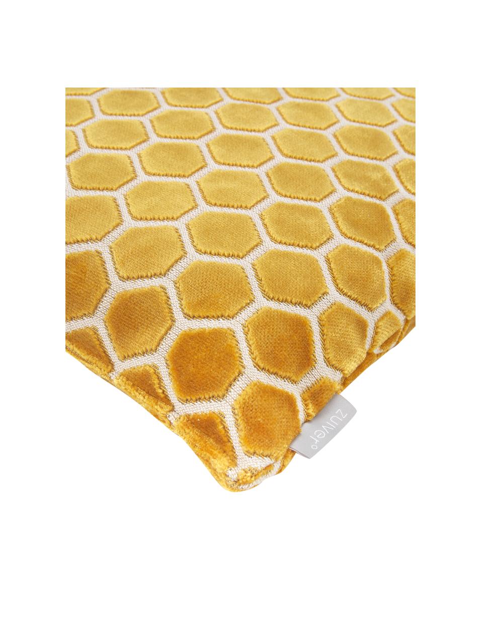 Coussin à imprimé 45x45 velours Monty, Jaune, blanc