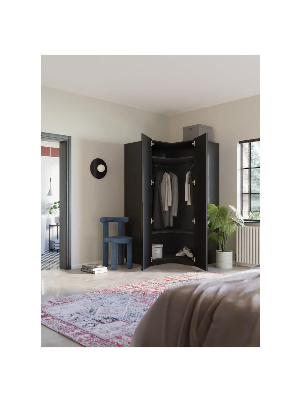 Armoire d'angle modulaire Leon, larg. 115 cm, plusieurs variantes, Noir, Module d'angle : larg. 115 x haut. 200 cm