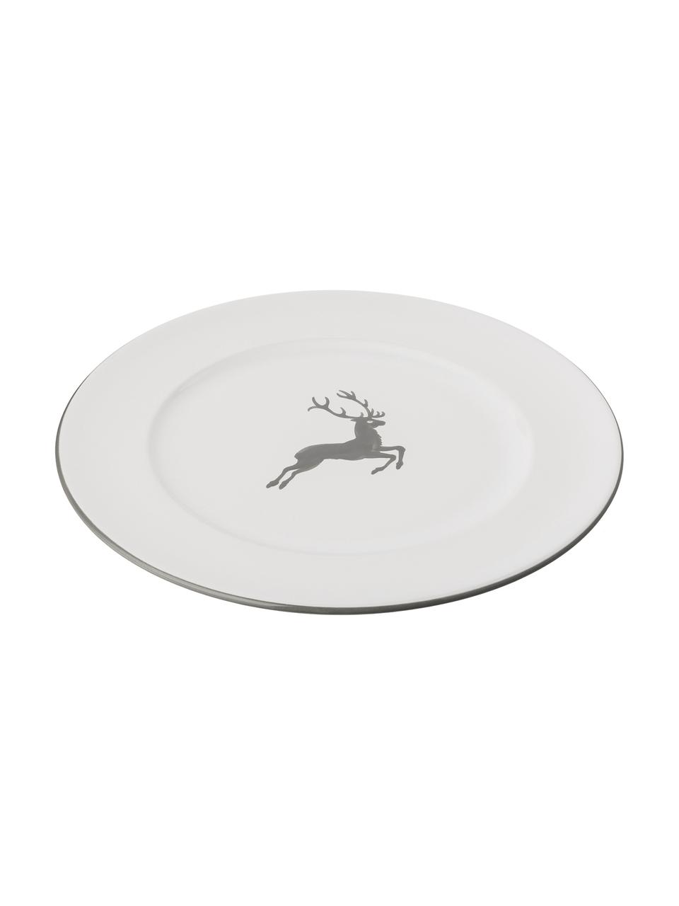 Assiette plate céramique artisanale Cerf Gris Gourmet, Céramique, Gris, blanc, Ø 27 cm
