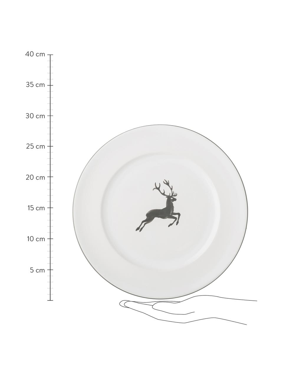 Ručne maľovaný plytký tanier Gourmet Grauer Hirsch, Keramika, Sivá, biela, Ø 27 cm