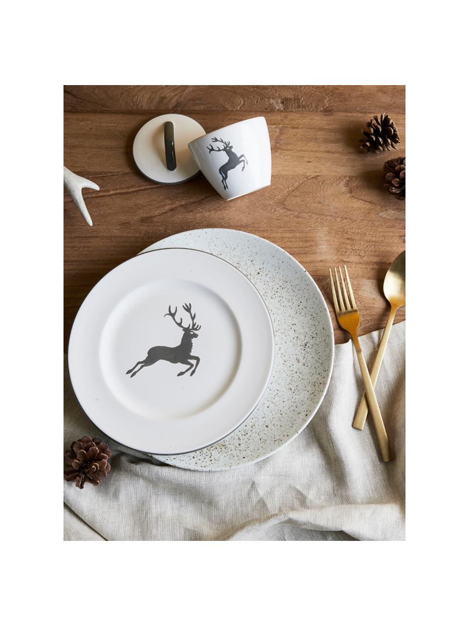 Handbeschilderd dinerbord Gourmet Grey Deer, Keramiek, Grijs, wit, Ø 27 cm