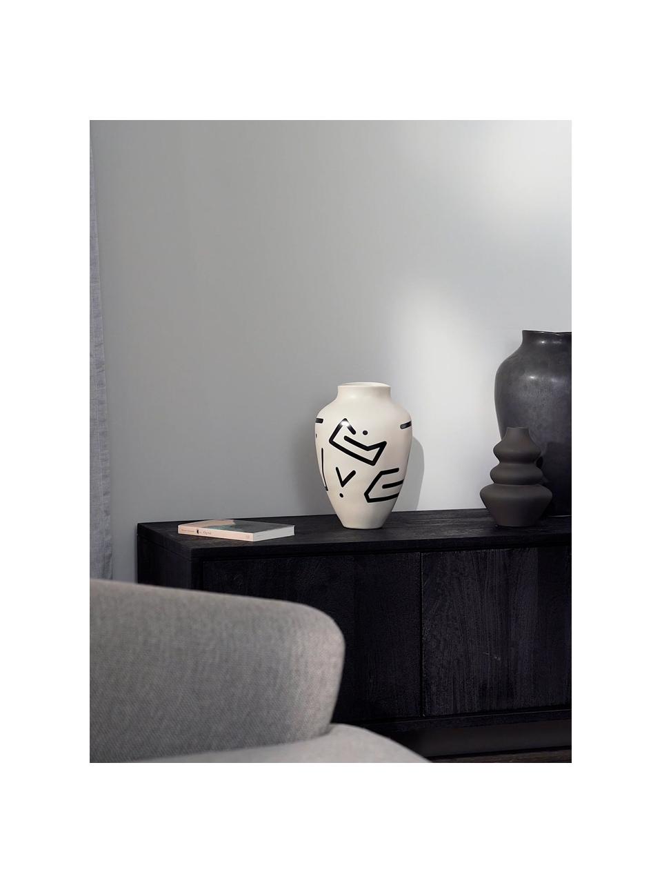 Große handgefertigte Vase Latona mit Muster, Steingut, Weiß, Ø 21 x H 30 cm