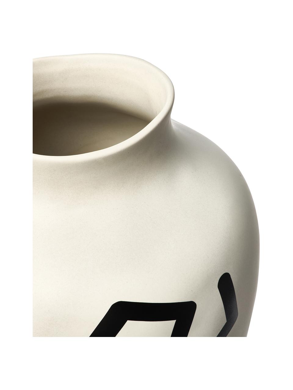 Handgefertigte Vase Latona mit Muster, Steingut, Cremeweiß, Schwarz, matt, Ø 21 x H 30 cm