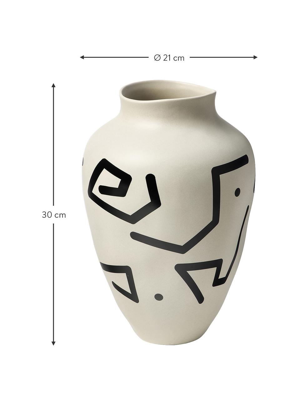 Handgefertigte Vase Latona mit Muster, Steingut, Cremeweiß, Schwarz, matt, Ø 21 x H 30 cm