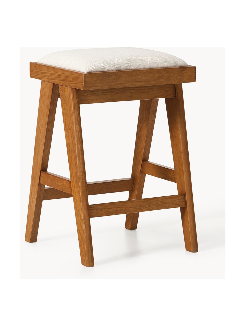 Tabouret de bar rembourré Sissi, Tissu blanc crème, chêne foncé, larg. 46 x haut. 69 cm