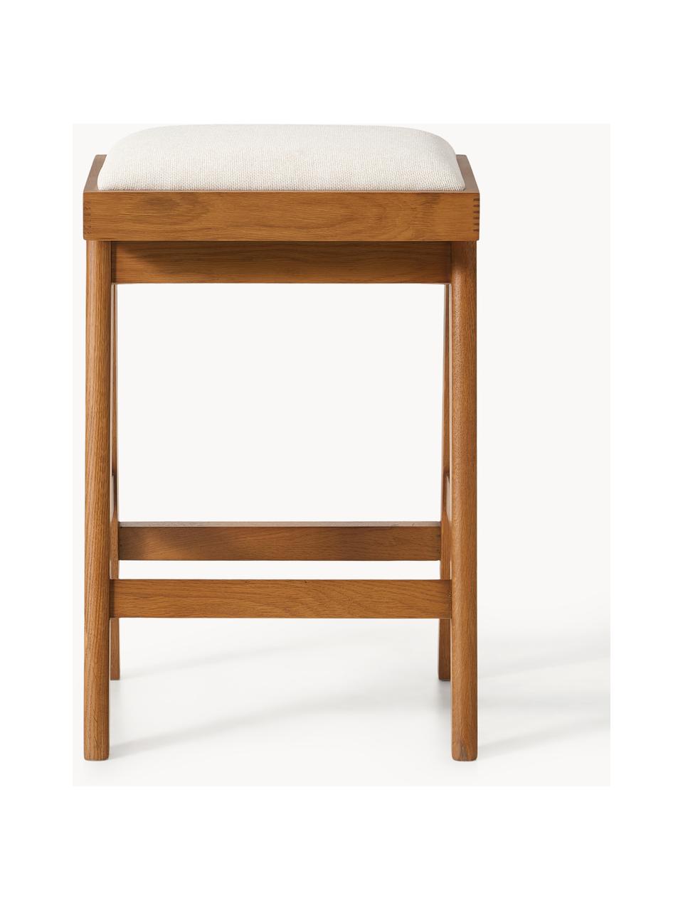 Tabouret de bar rembourré Sissi, Tissu blanc crème, chêne foncé, larg. 46 x haut. 69 cm