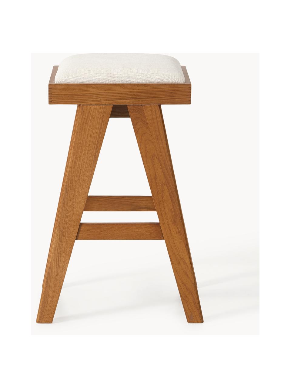 Tabouret de bar rembourré Sissi, Tissu blanc crème, chêne foncé, larg. 46 x haut. 69 cm