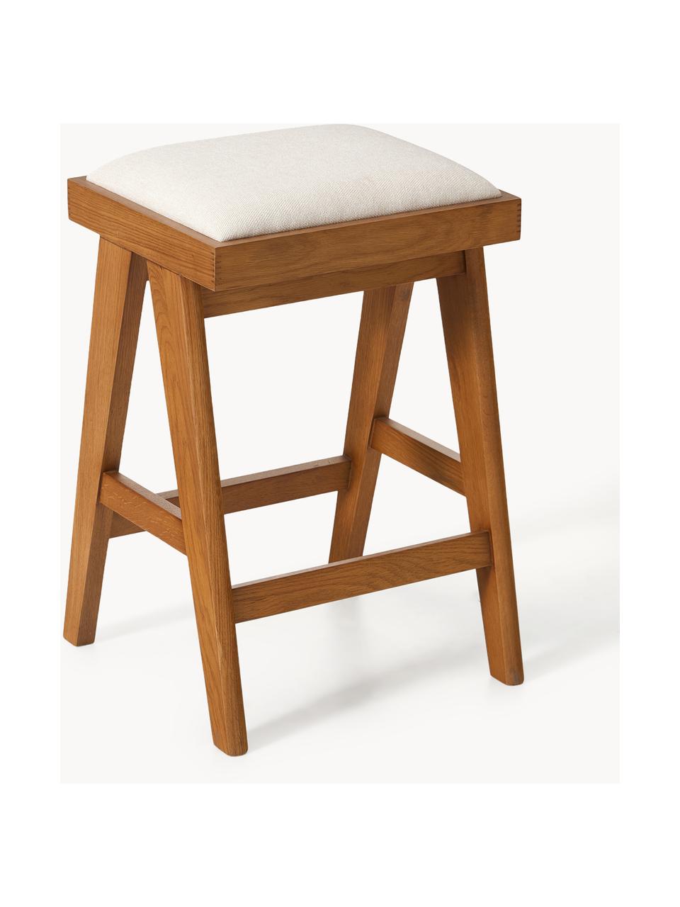 Tabouret de bar rembourré Sissi, Tissu blanc crème, chêne foncé, larg. 46 x haut. 69 cm