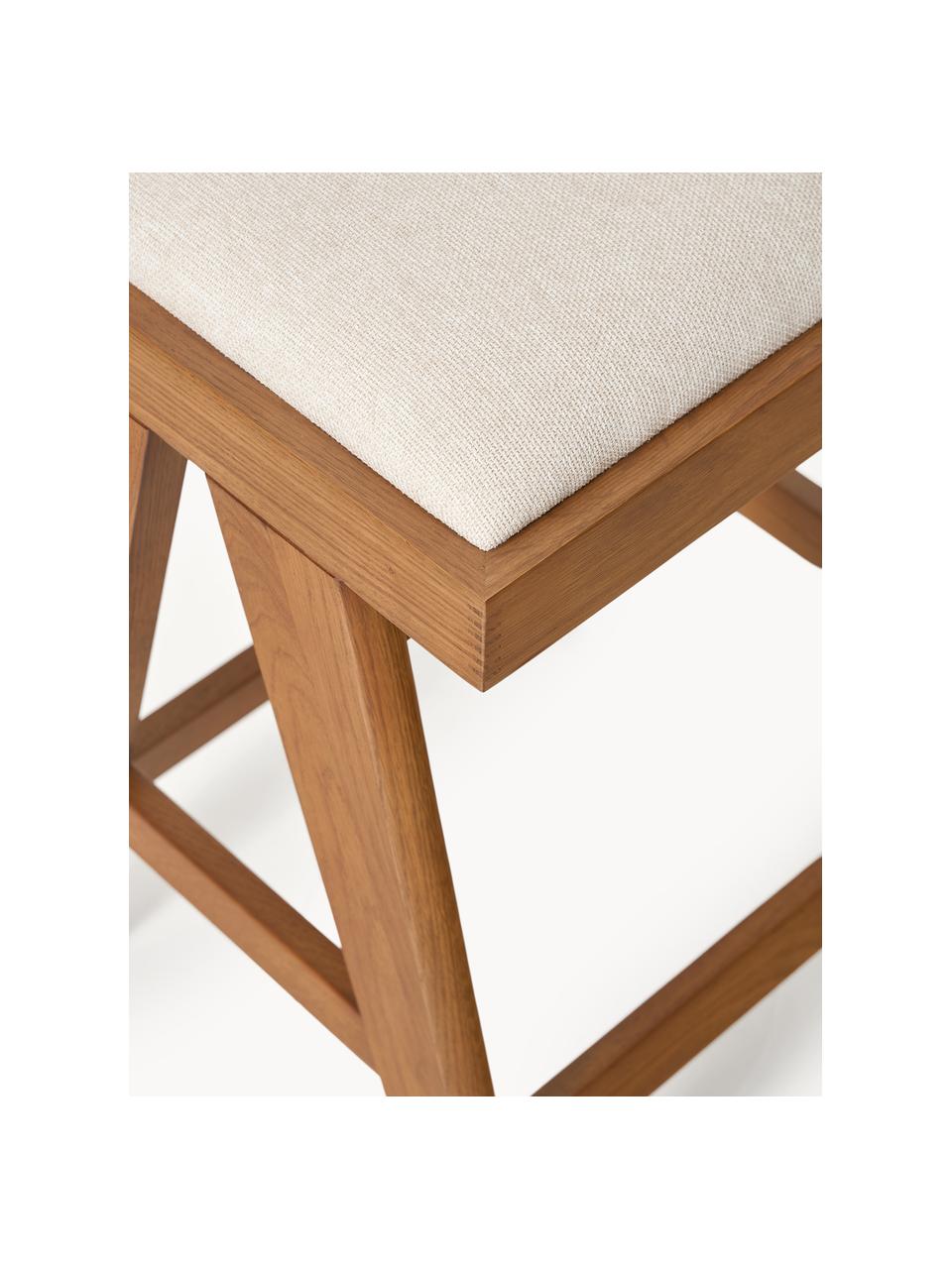 Tabouret de bar rembourré Sissi, Tissu blanc crème, chêne foncé, larg. 46 x haut. 69 cm