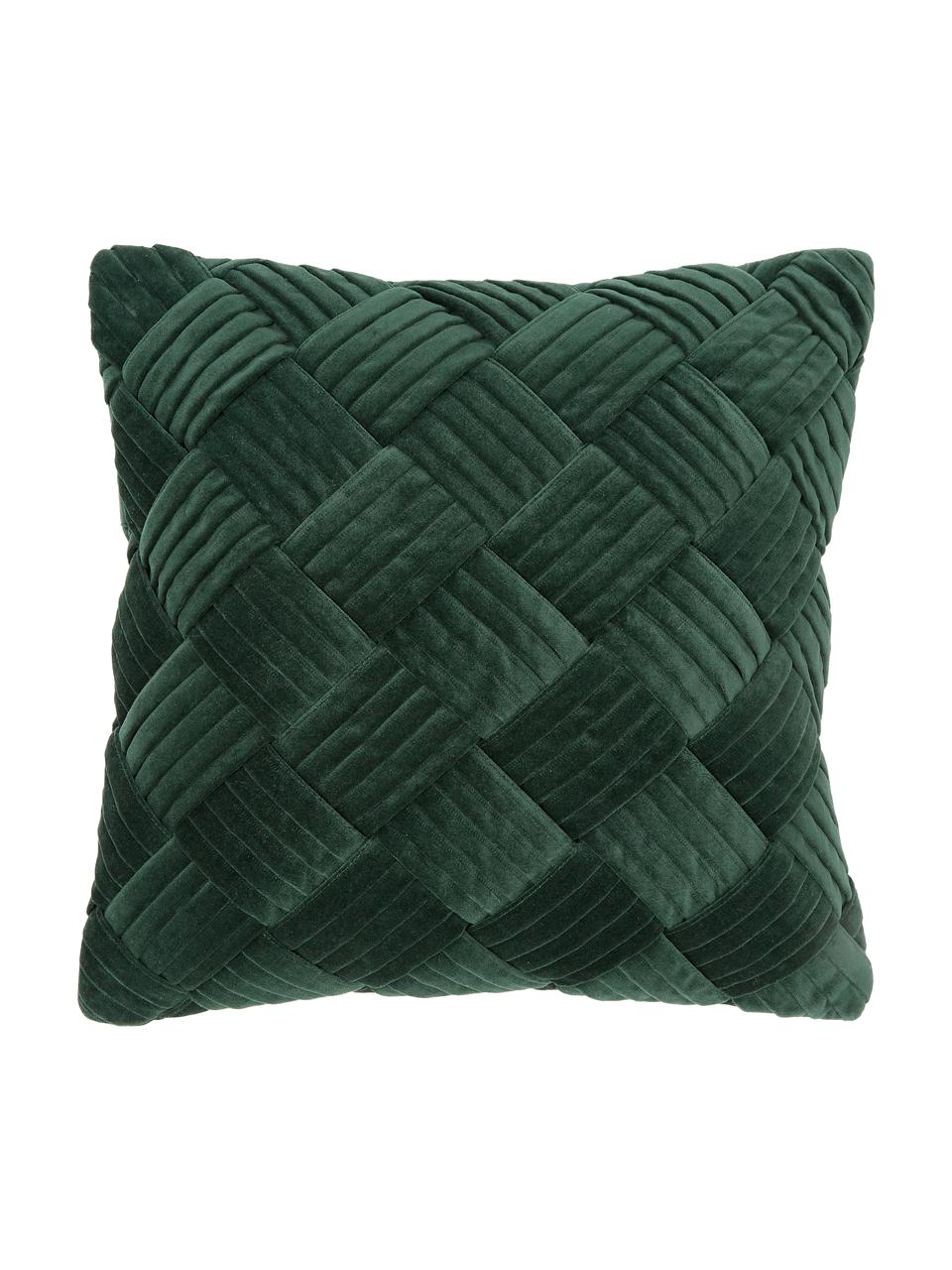 Federa arredo in velluto con motivo strutturato Sina, Velluto (100% cotone), Verde scuro, Larg. 45 x Lung. 45 cm