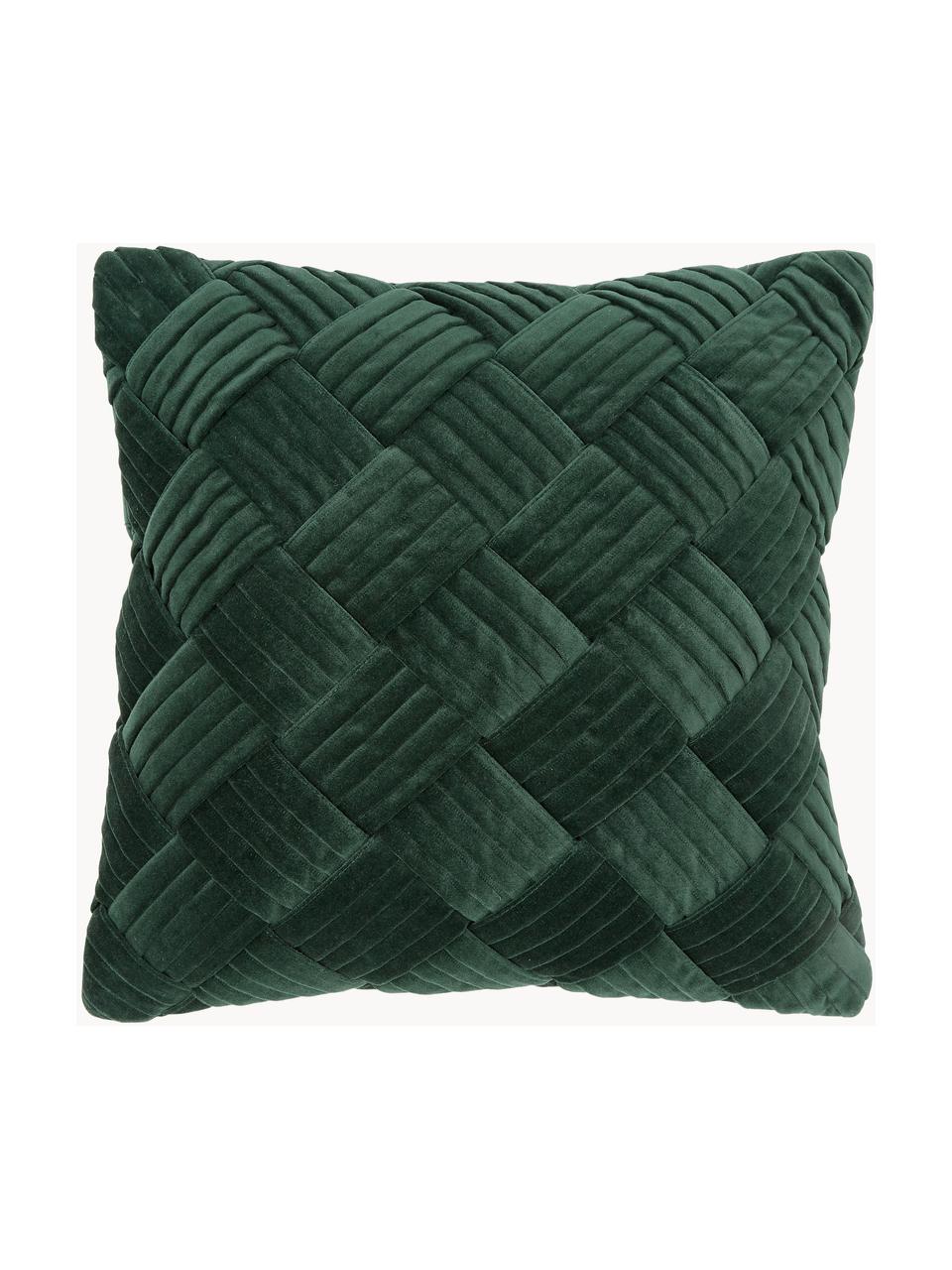Copricuscino in velluto con motivo strutturato Sina, Velluto (100% cotone), Verde scuro, Larg. 45 x Lung. 45 cm