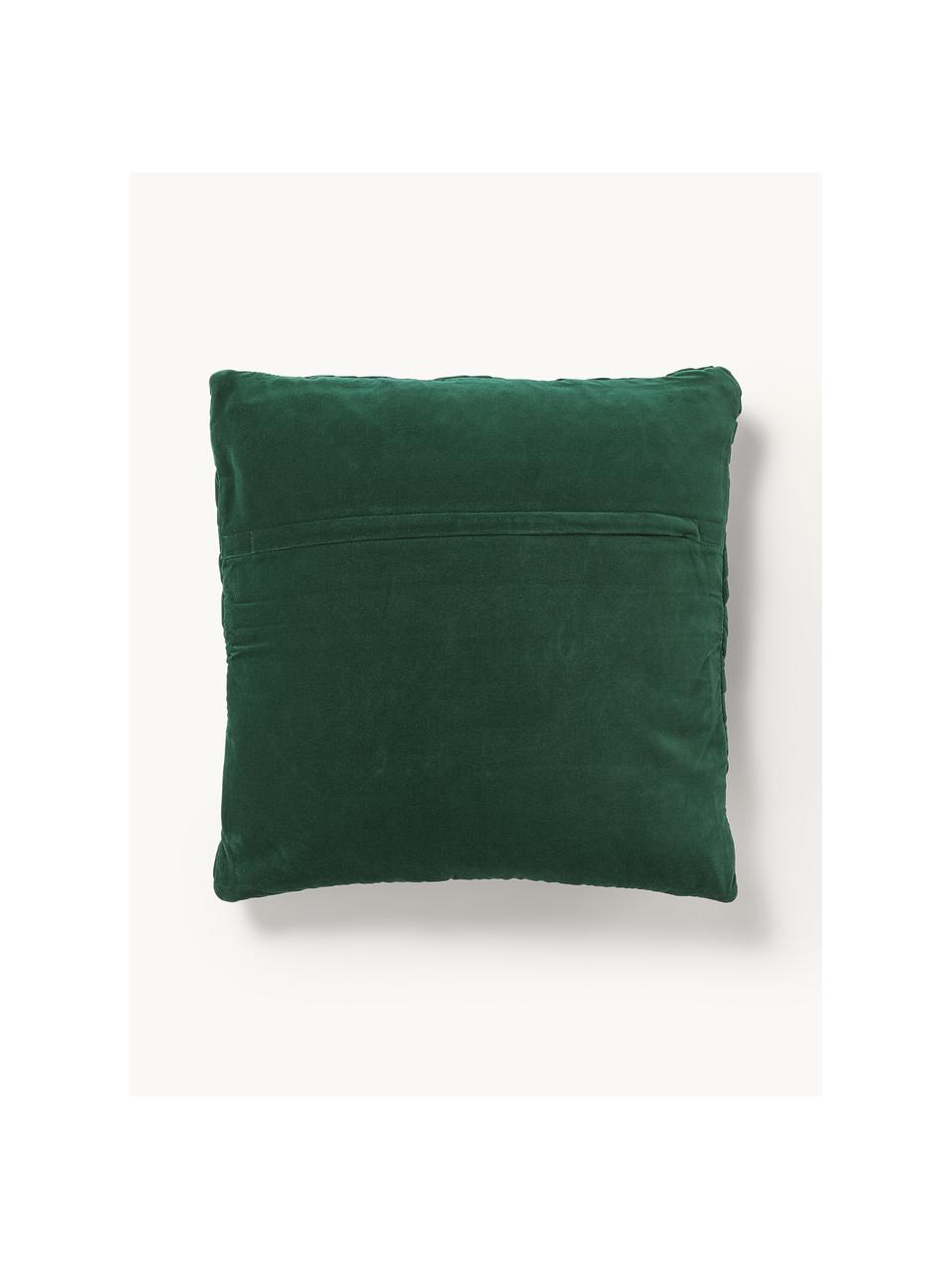 Housse de coussin 45x45 en velours texturé Sina, Velours (100 % coton), Vert foncé, larg. 45 x long. 45 cm