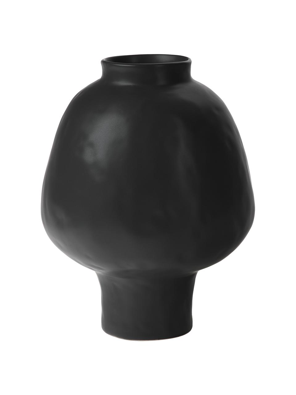 Handgefertigte Vase Saki aus Keramik in Schwarz, Keramik, Schwarz, Ø 25 x H 32 cm