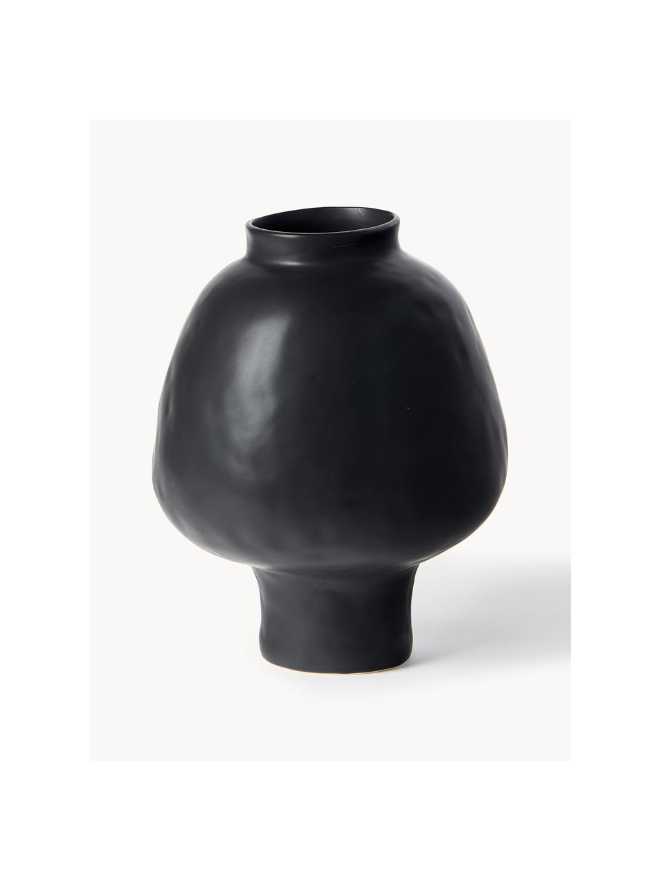 Handgefertigte Design-Vase Saki aus Keramik, H 32 cm, Keramik, Schwarz, Ø 25 x H 32 cm