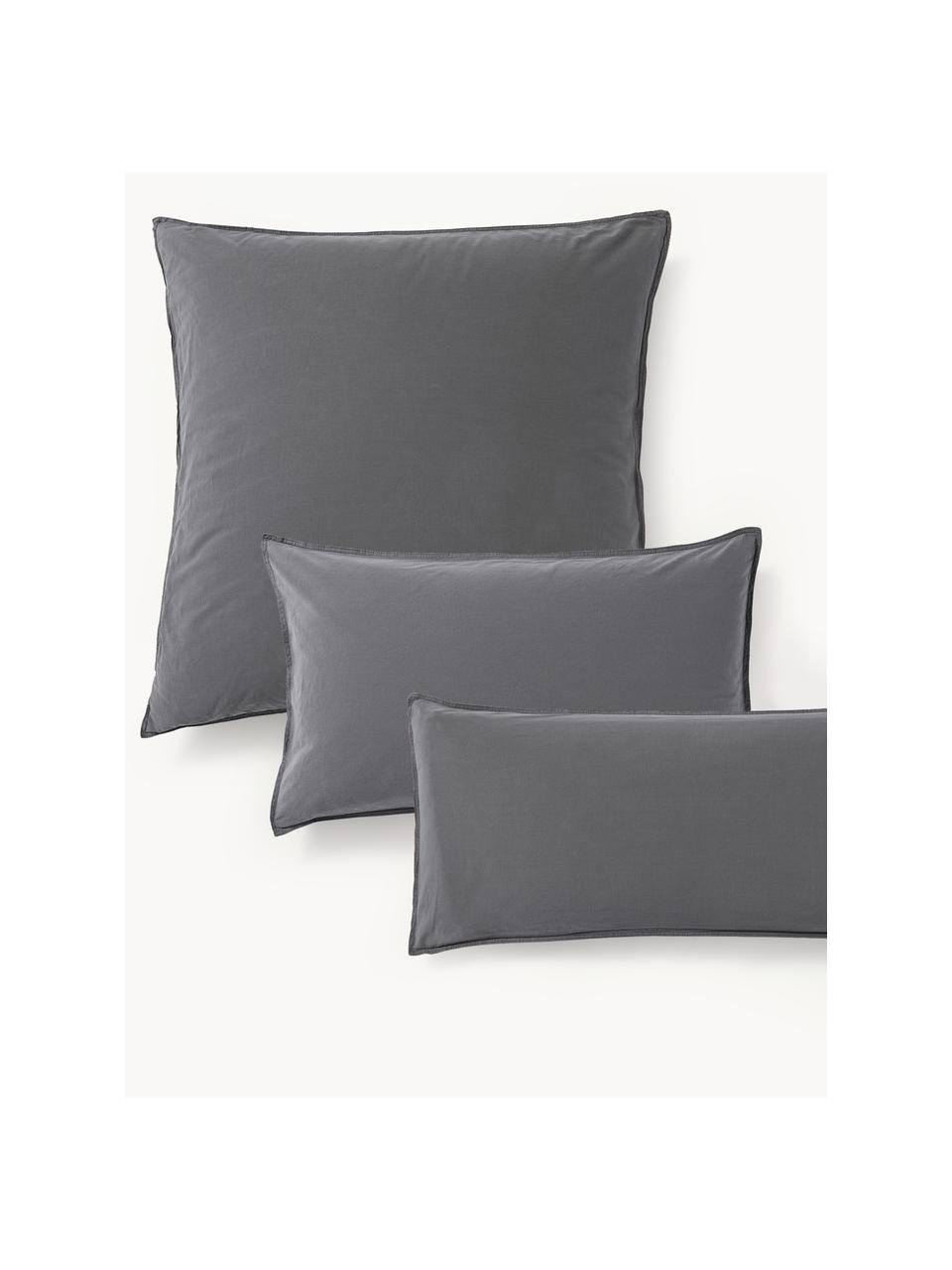 Funda de almohada de percal lavado Debbie, Gris oscuro, An 45 x L 110 cm