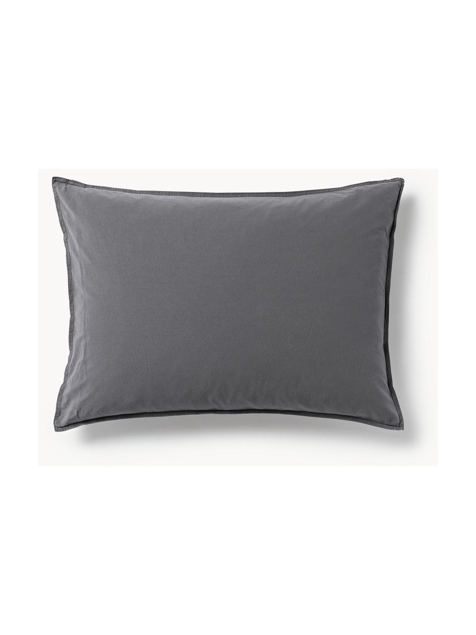 Funda de almohada de percal lavado Debbie, Gris oscuro, An 45 x L 110 cm