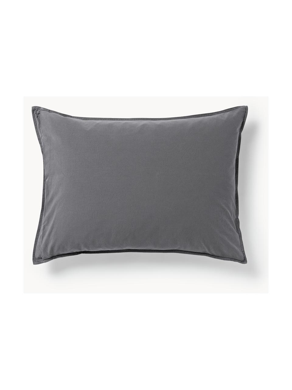 Funda de almohada de percal lavado Debbie, Gris oscuro, An 45 x L 110 cm