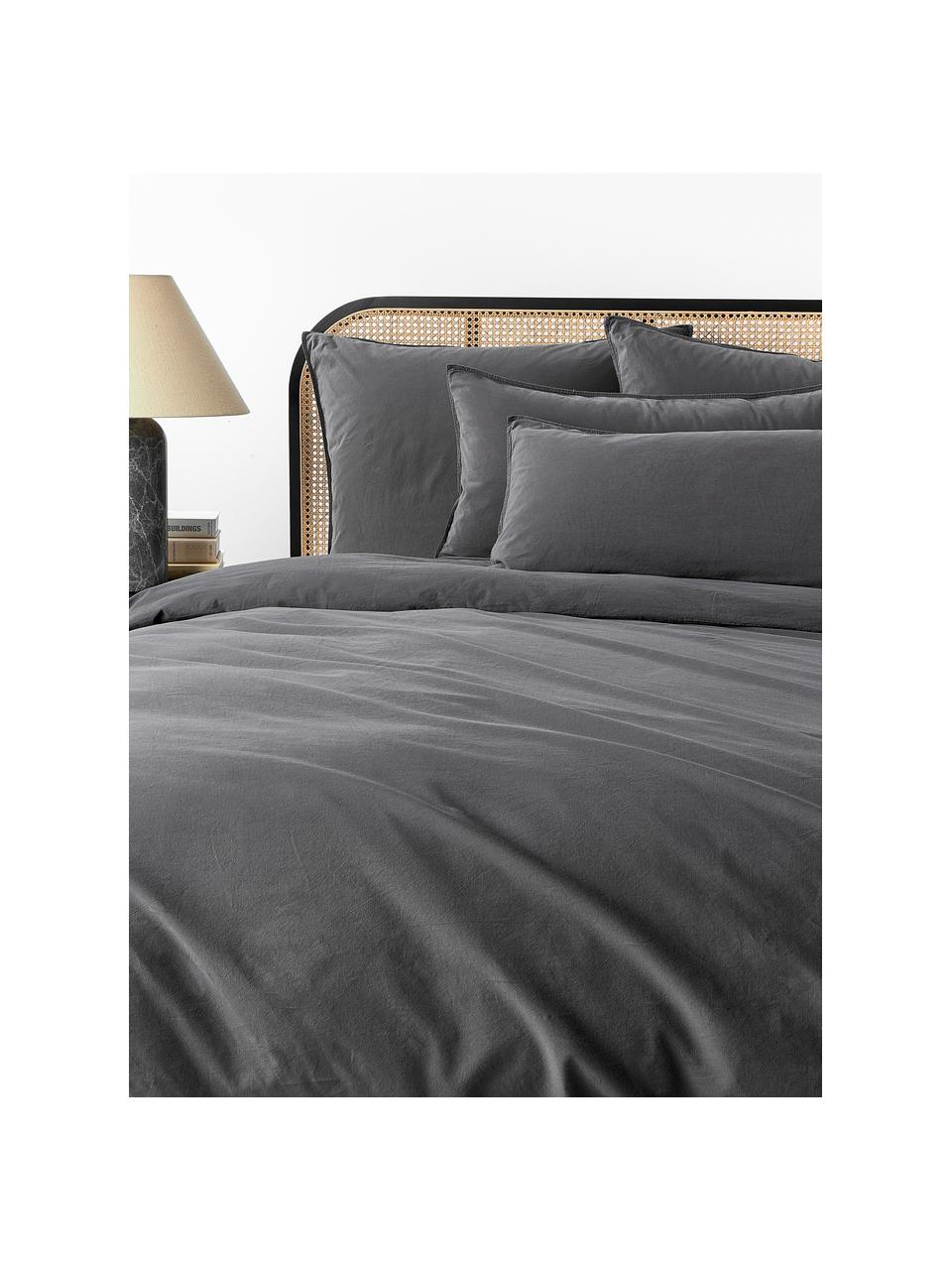 Funda de almohada de percal lavado Debbie, Gris oscuro, An 45 x L 110 cm