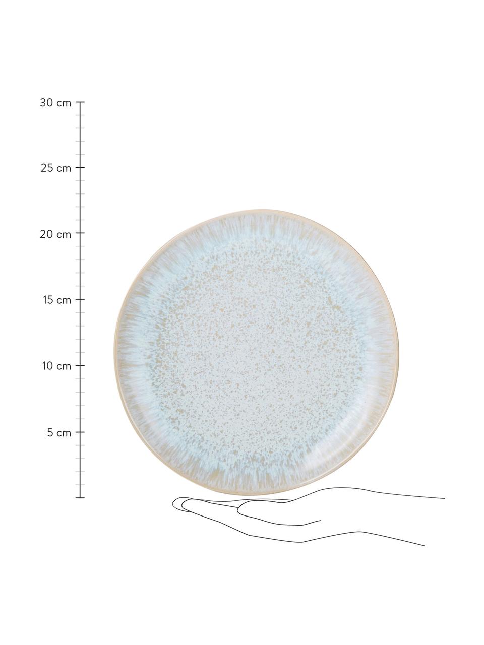 Handbemalte Frühstücksteller Areia mit reaktiver Glasur, 2 Stück, Steingut, Hellblau, Gebrochenes Weiss, Hellbeige, Ø 22 cm