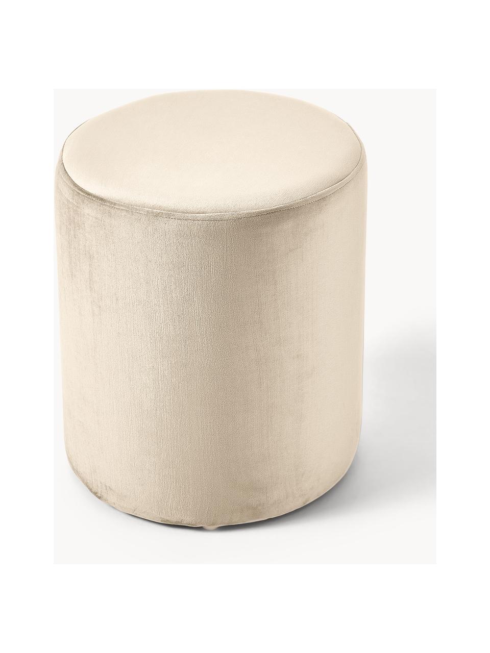 Pouf en velours Daisy, Velours beige clair, Ø 38 x haut. 45 cm