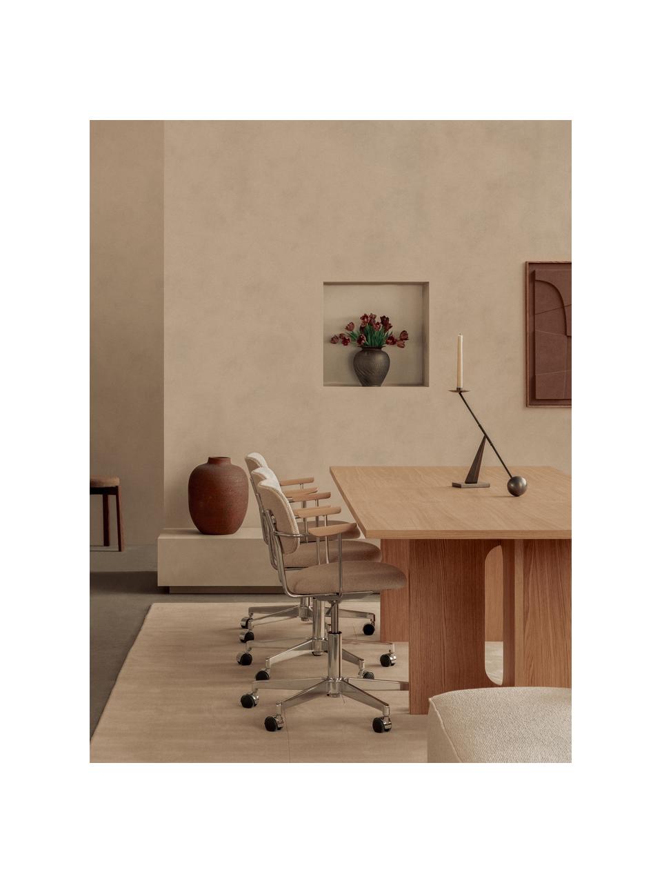 Chaise de bureau en bouclette Co, hauteur réglable, Bouclette beige, argenté, larg. 66 x prof. 66 cm